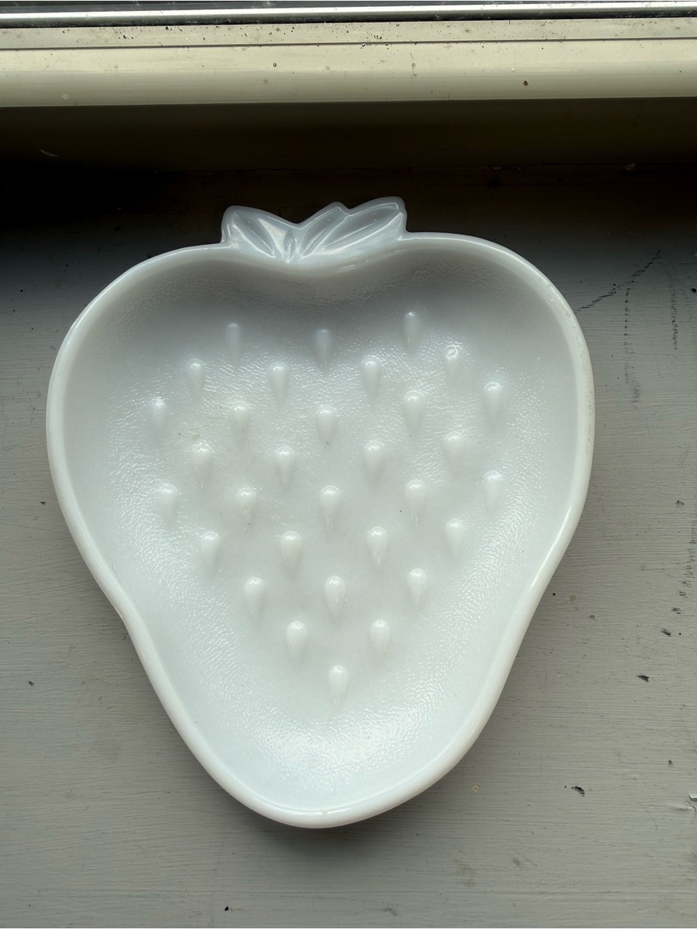 Milk glass strawberry dish by Hazel Atlas
